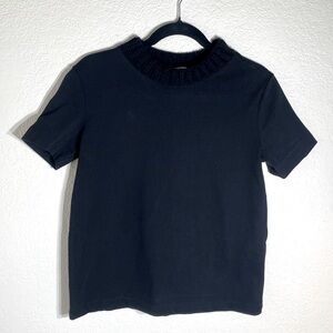 Zara Black T Shirt Top with Seeater Collar Detail Size Medium